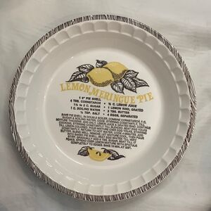 Lemon Meringue Pie Recipe  Baking Pan Dish Ceramic 11 Inches Round Cream Yellow